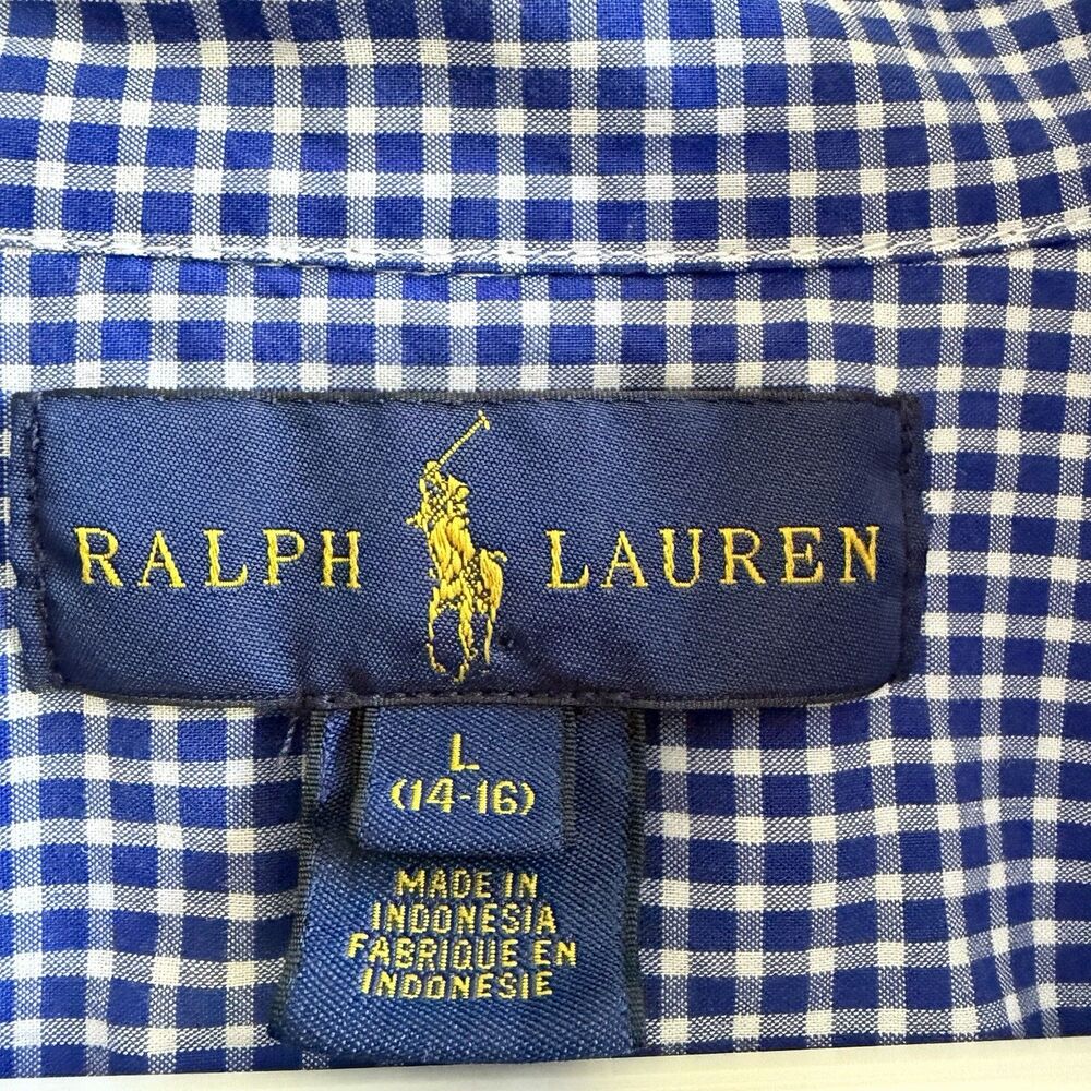 Ralph Lauren Blue Gingham Womens Small* Button Down Cotton Orange Pony Oxford - Picture 4 of 11